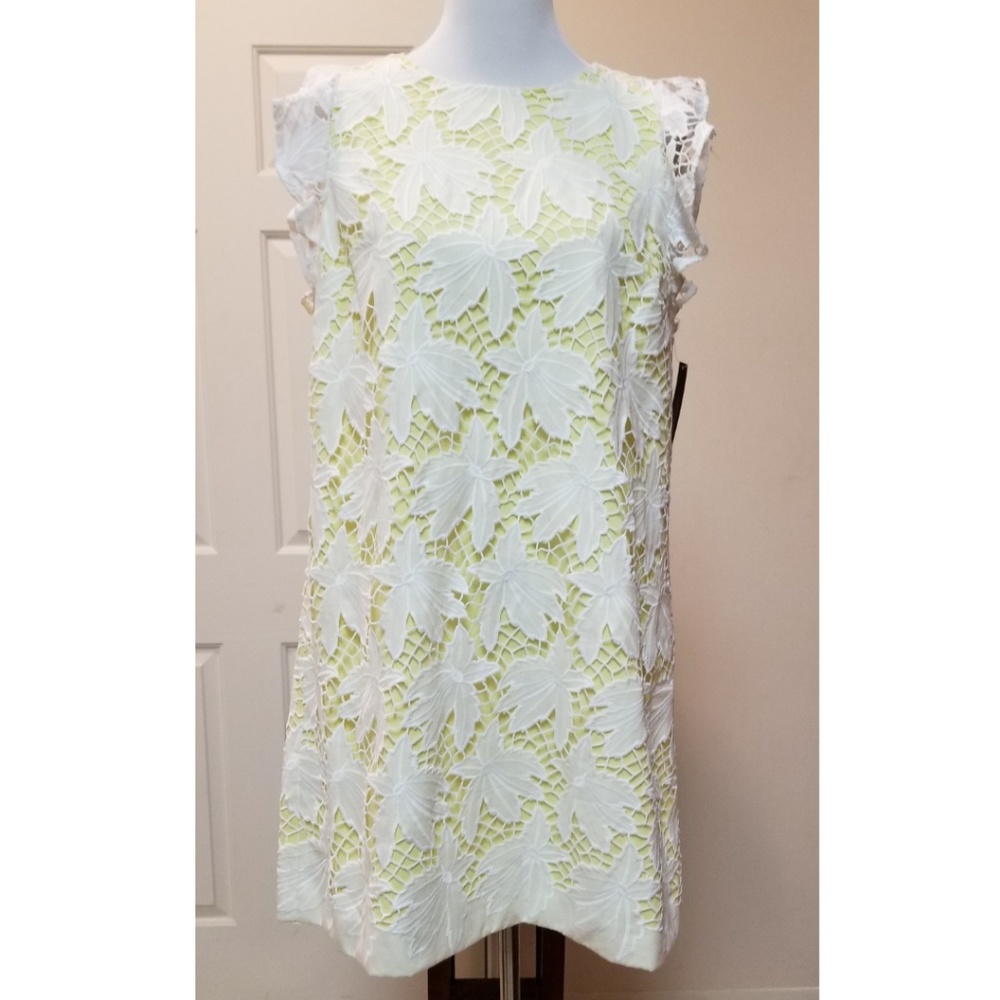 🆕️⬇️Tahari ASL White & Yellow Novelty Ruffle Sleeve Floral Dress - Picture 2 of 8
